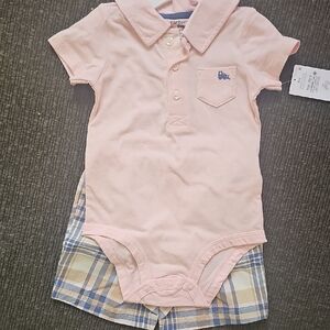 Carter's Light Pink Polo Bodysuit with Plaid Shorts